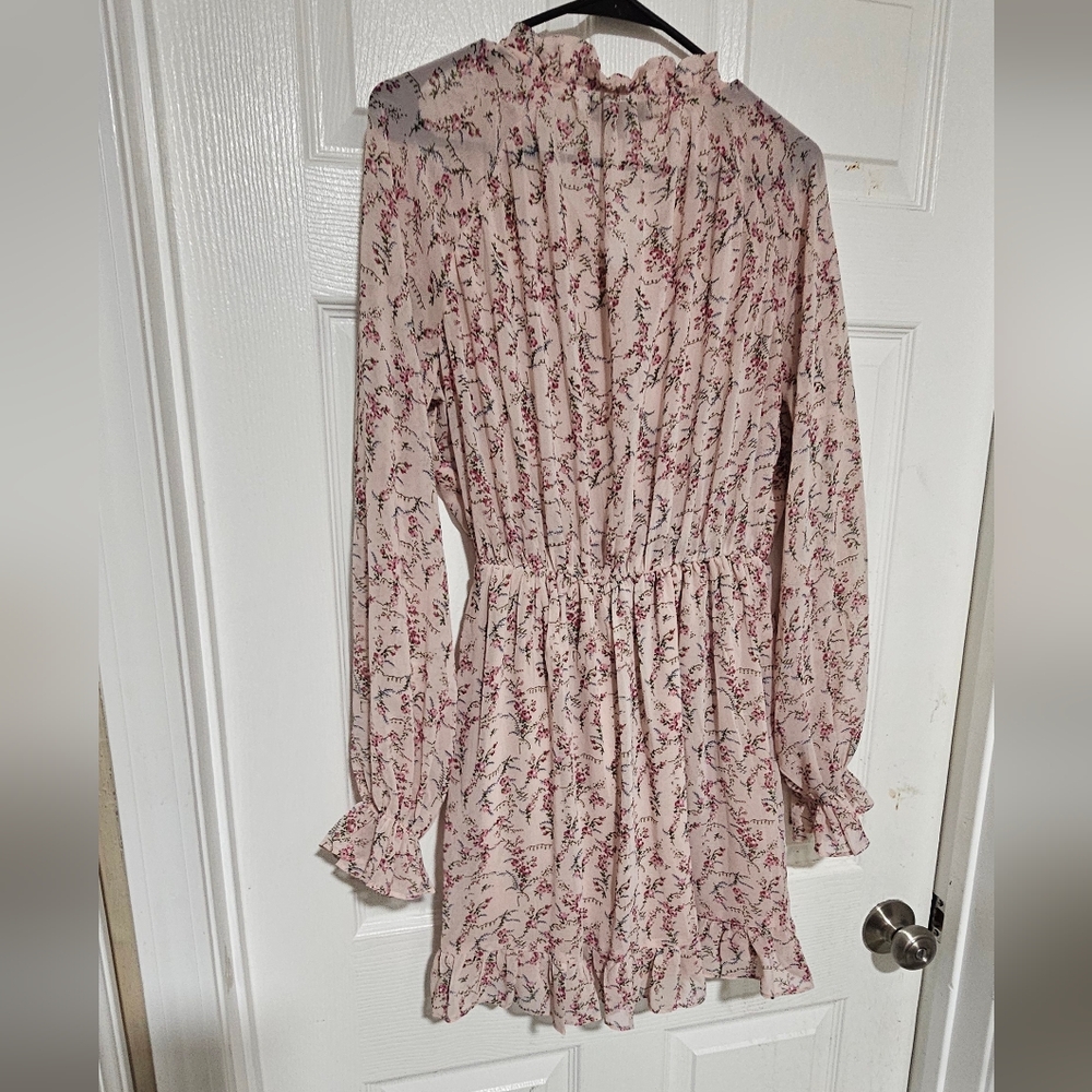 Missguided Pink Floral Ruffle Dress